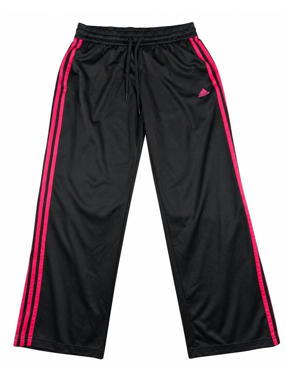 Adidas Black Athletic Track Pants with Pink Stripes, Size M